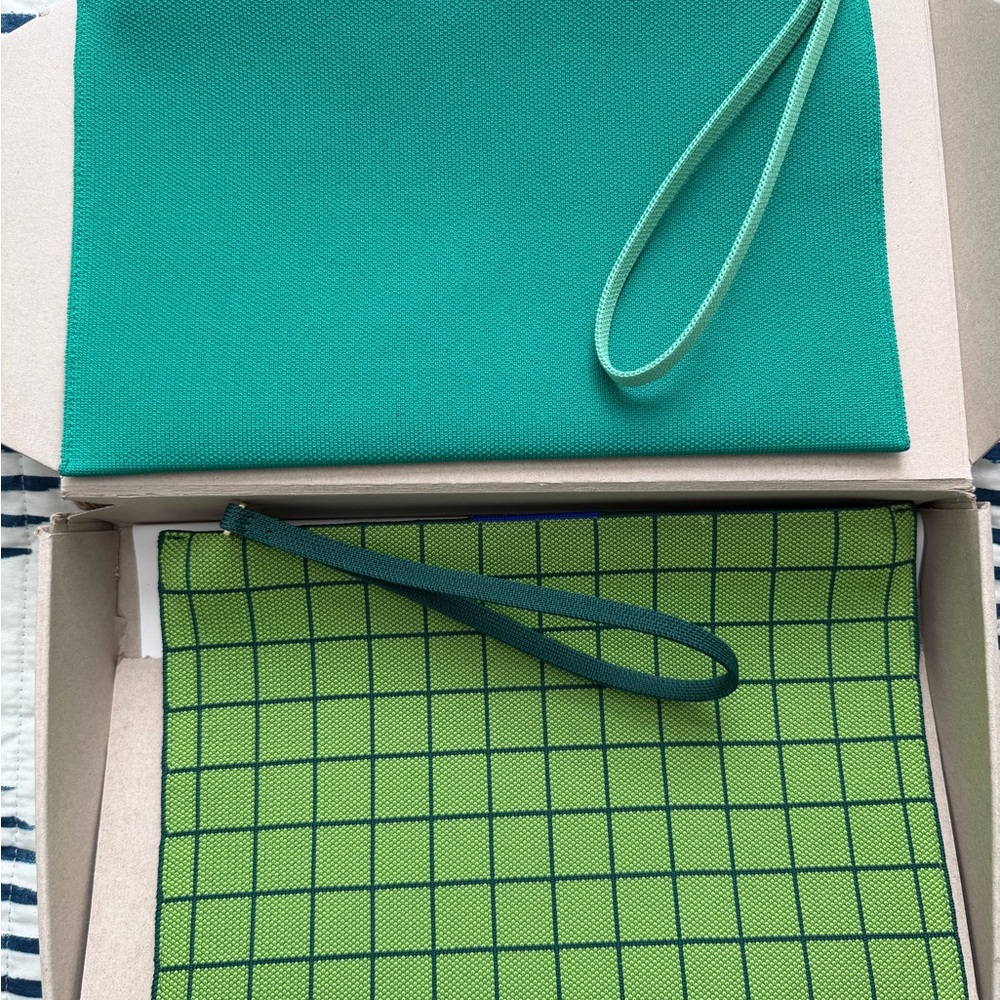 Rothy's Green Grid Wristlet with Teal Strap